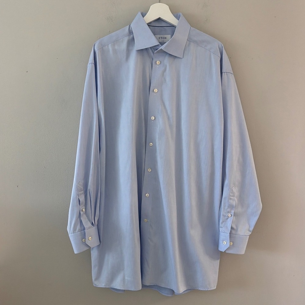 Eton Classic Fit Light Blue Signature Twill Dress Shirt Mens 17.5 44 Romania